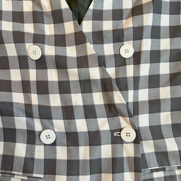 Vtg 80s Jones New York Olive & Cream Check Blazer Oversized Shoulder Pads Size 8 - Picture 5 of 6